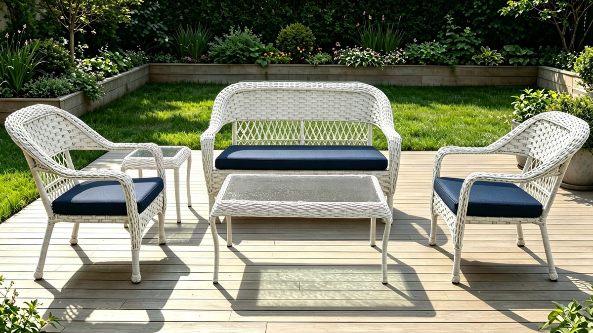 Snow White 5PCS Garden Steel Cushion Wicker Stackable Conversation Set
