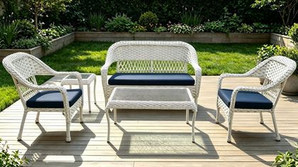 Snow White 5PCS Garden Steel Cushion Wicker Stackable Conversation Set