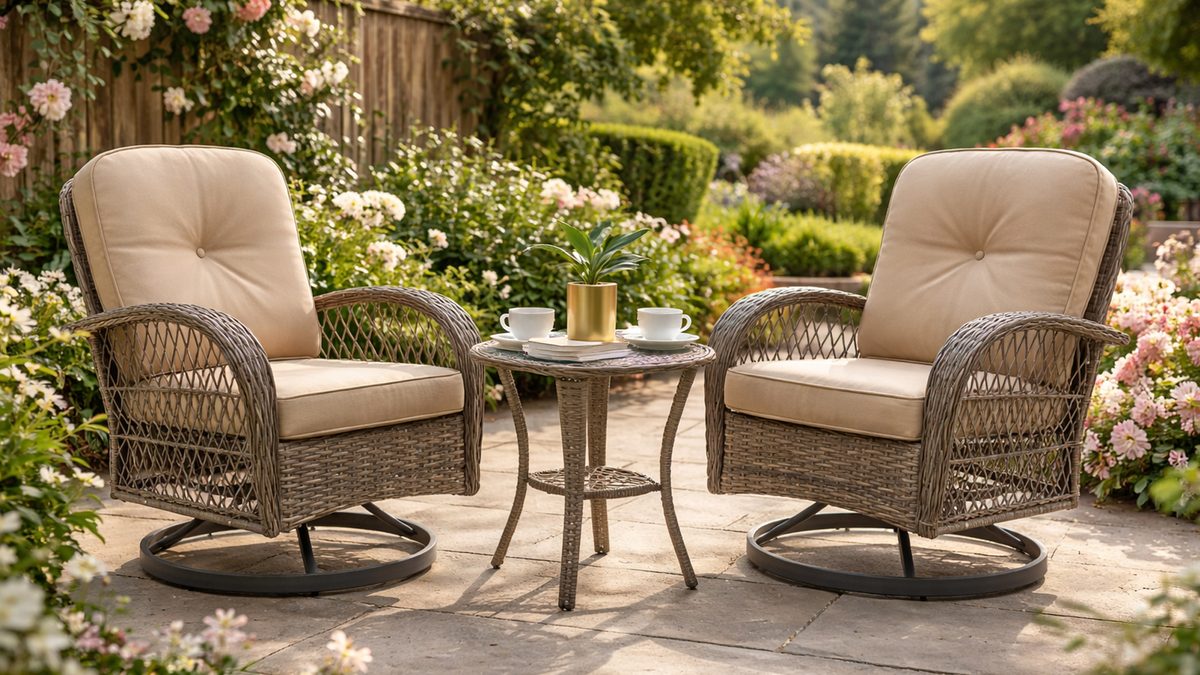 Winchester 3PCS Steel Swivel Wicker Bistro Set