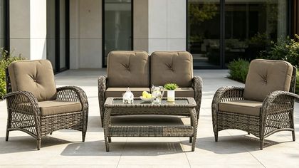 Samoa 4 Peices Steel Cushion Wicker Patio Furntiure Conversation Set