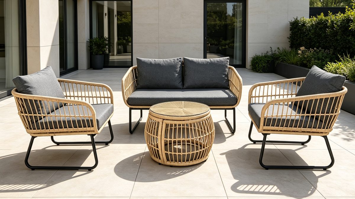 Lisbon 5 Pieces Steel Wicker Cushion PatioConversation Set