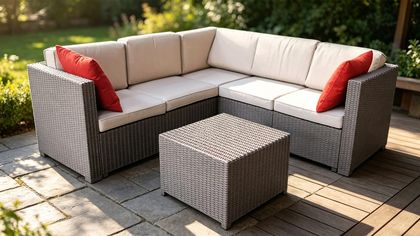 Indigo Plastic Wicker Texture Cushion L-Shape Sectional PP Sofa Set