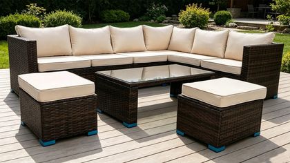 Lipton 5 Pieces Steel Wicker Cushion Outdoor Sectional Set