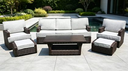 Edinburgh 6 Pieces Aluminum Wicker Cushion Conversation Set