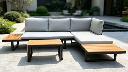 Kantan Aluminum 3 Pieces Faux Wood Cushion Outdoor Sectional Set