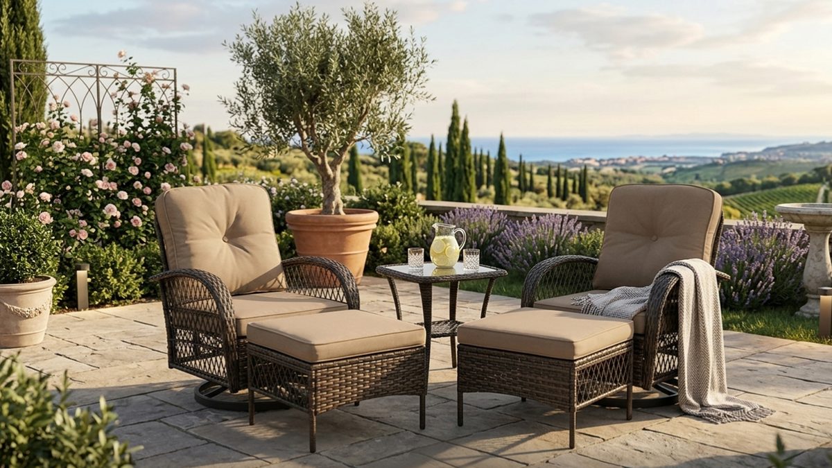 Winchester 5 Pieces Steel Swivel Wicker Chat Bistro Set