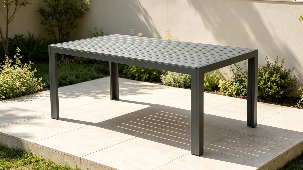 Tivoli Aluminum Polywood Rectangular Wooden-Like Top Dining Table