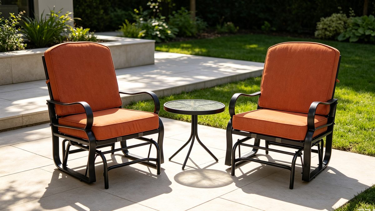 Pleasant Bay 3 Pieces Balcony Glider Cushion Chair and Side Table Bistro Set