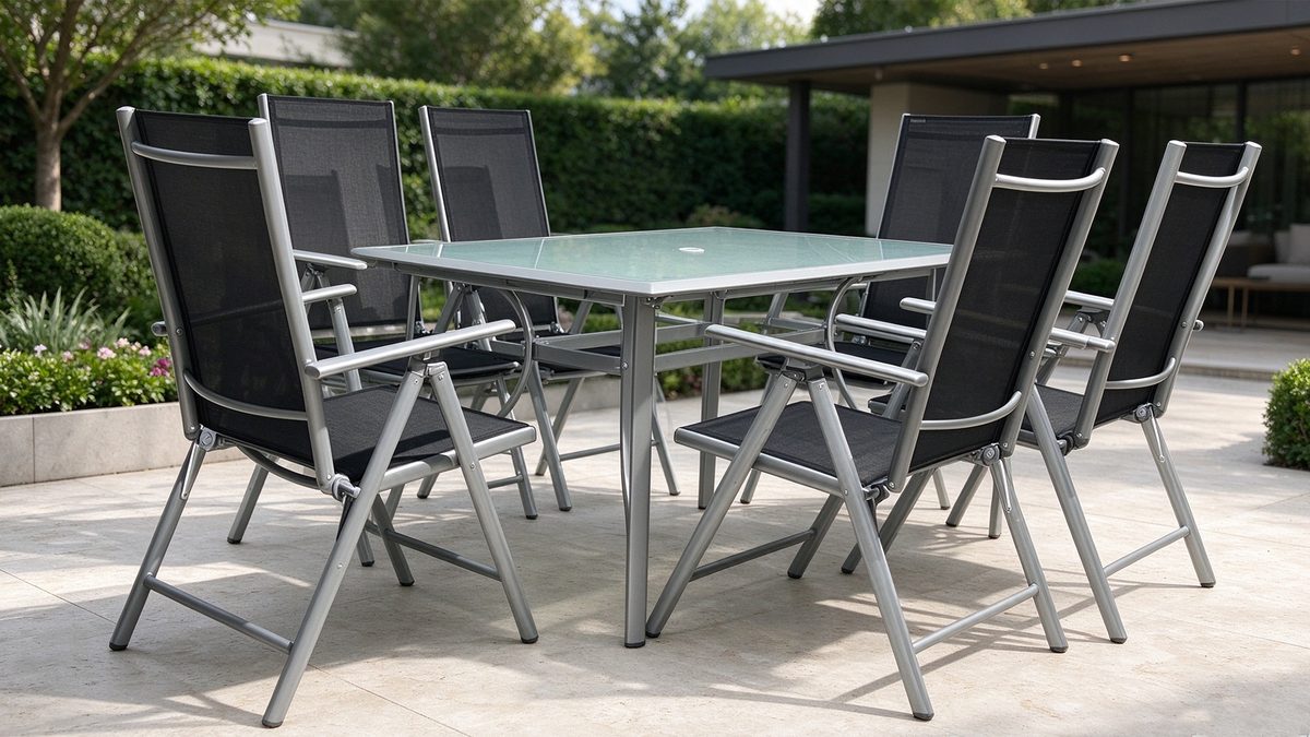 Ventura Aluminum 7 Pieces Sling Folding Chair and Table Dining Set
