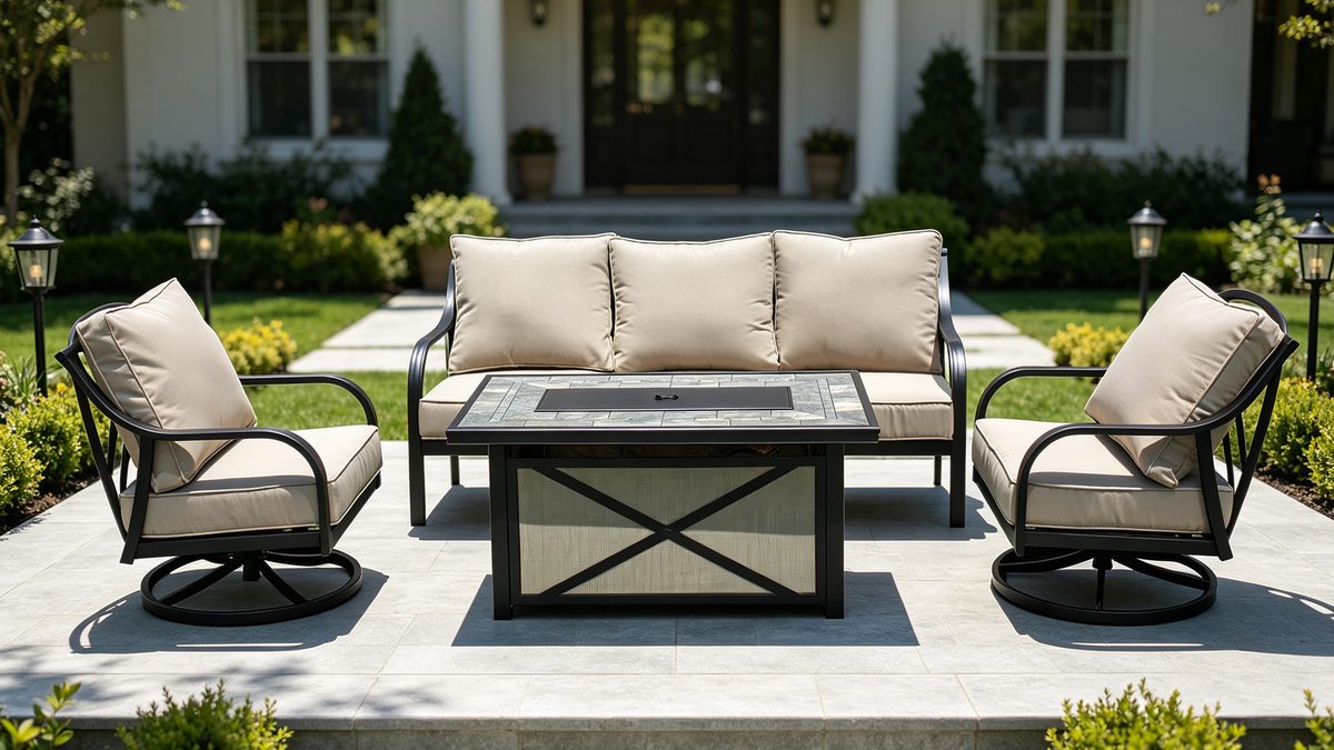 Amalfi 4 Pieces Aluminum Outdoor Swivel Rocker Fire Pit Conversation Set