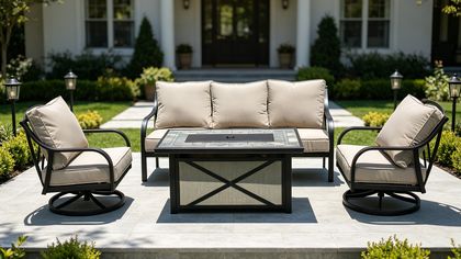 Amalfi 4 Pieces Aluminum Outdoor Swivel Rocker Fire Pit Conversation Set