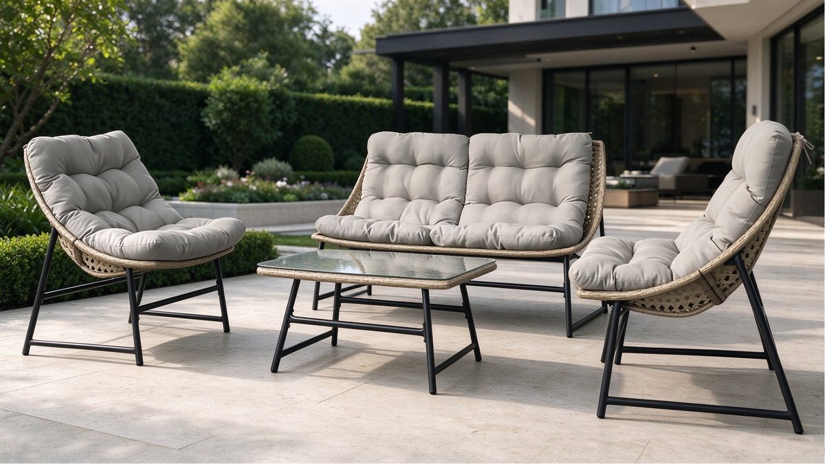 Faro Steel 4 Pieces Wicker Cushion Conversation Set