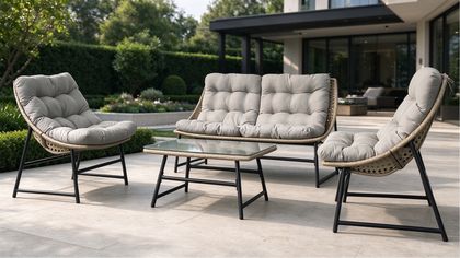Faro Steel 4 Pieces Wicker Cushion Conversation Set